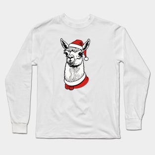 Christmas Llama with Santa Hat Long Sleeve T-Shirt